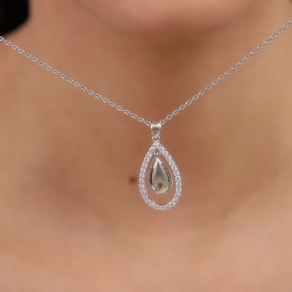Silver Dual Teardrop Pendant With Link Chain