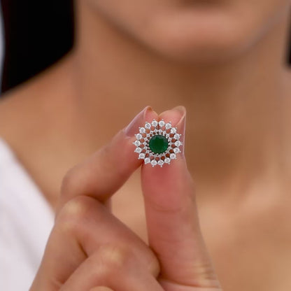 Silver Zircon Emerald Sunshine Studs