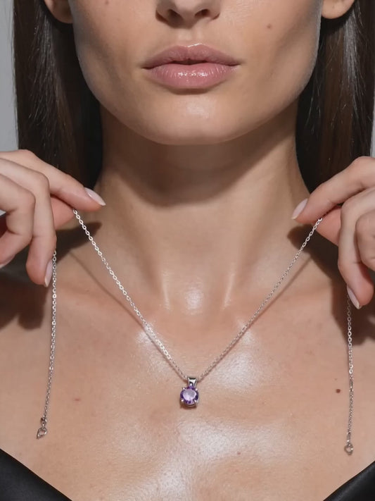 Silver Gracious Purple Pendant with Link Chain