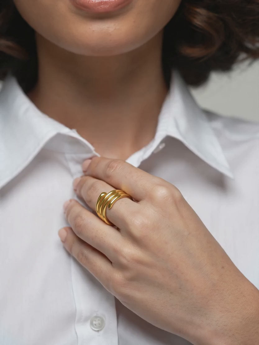 IXIA by GIVA Spiral Gold Plated Out Ring (Size 14)