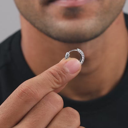 Oxidised Silver GeoGlint Hoop Earring For Him