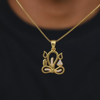 Golden Gleaming Ganesha Pendant With Box Chain For Him