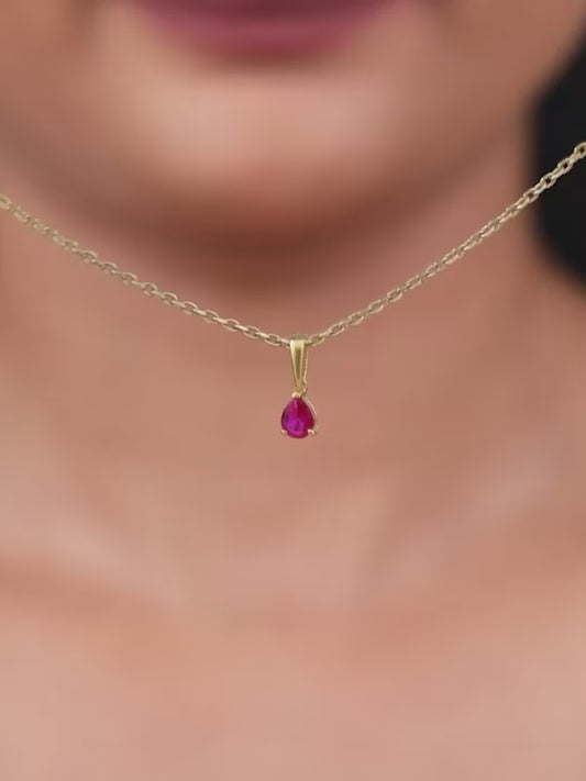 Golden Pink Pear Pendant With Link Chain