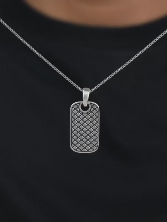 Oxidised Silver Confident Pendant With Box Chain For Him