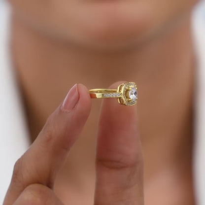 Golden Convex Zircon Ring