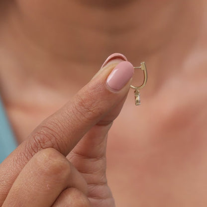 Gold J Drop Lab Grown Diamond Hoop Earrings