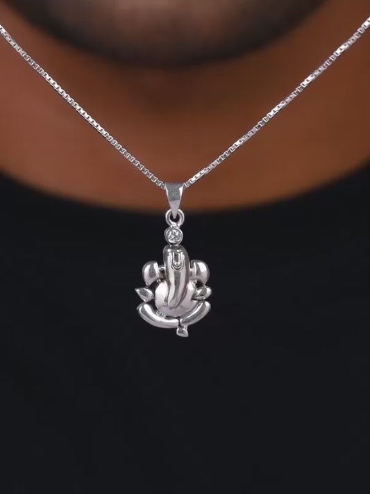 Silver Ganapathi Pendant with Link Chain For Him