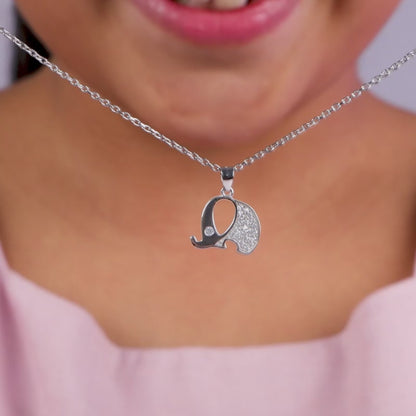 Silver Sparkling Elephant Kids Pendant With Link Chain
