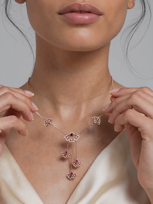 Rose Gold Brilliant Red Eyebright Trio Necklace
