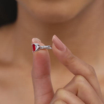 Silver Red Baguette Ring