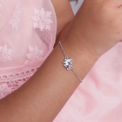 Silver Playful Unicorn Kids Bracelet (2 - 8 Years)