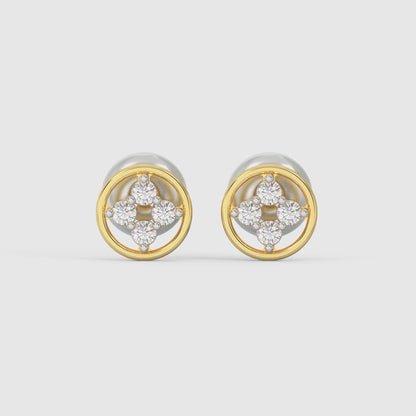 Gold Circular Quartet Diamond Stud Earrings