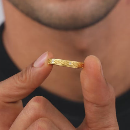 Golden Elegant Pattern Ring Band For Him