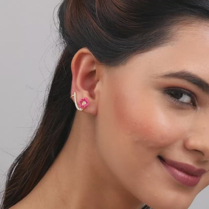 Golden Pink Brahma Kamal Convertible Cuff Earrings