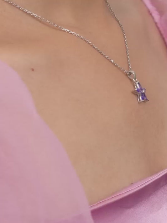 Silver Healing Flower Pendant With Link Chain