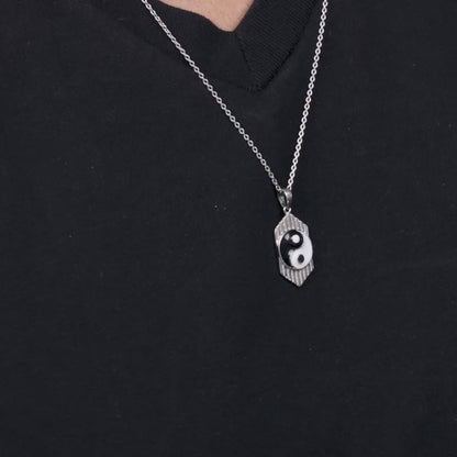 Silver Yin And Yang Energy Pendant With Link Chain