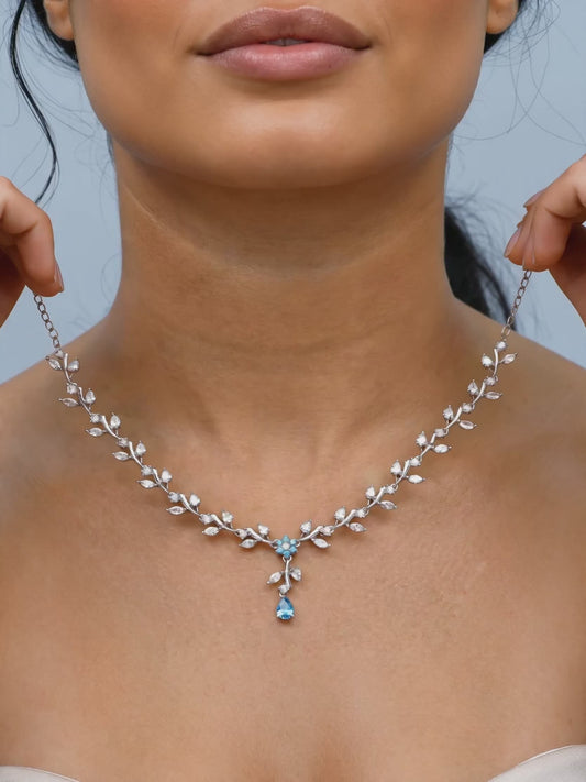 Silver Blue Daisy Necklace