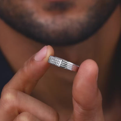 Silver Zircon Rectangle Ring For Him