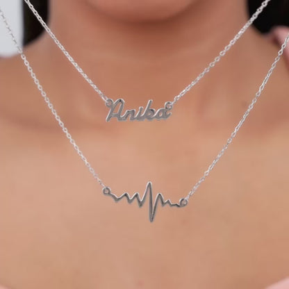 Silver Personalised Heartbeat Layered Necklace