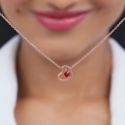 Rose Gold Whole Heart in Red Necklace
