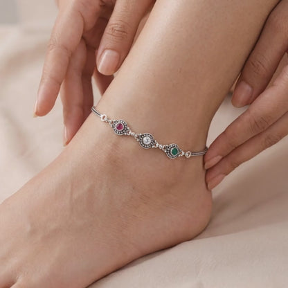 Oxidised Silver Royal Triveni Anklet