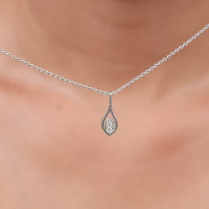 Silver Tear Drop Pendant With Link Chain