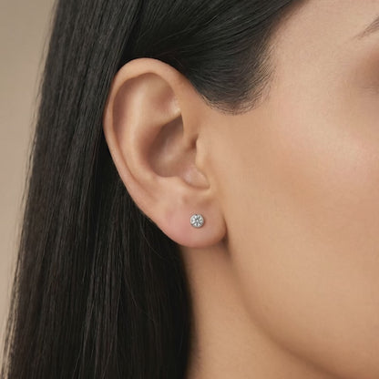 Silver Zircon Bezel Stud Earrings
