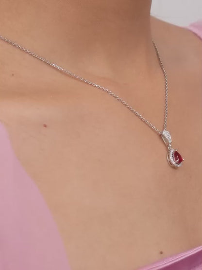 Silver Radiant Ruby Pendant With Link Chain