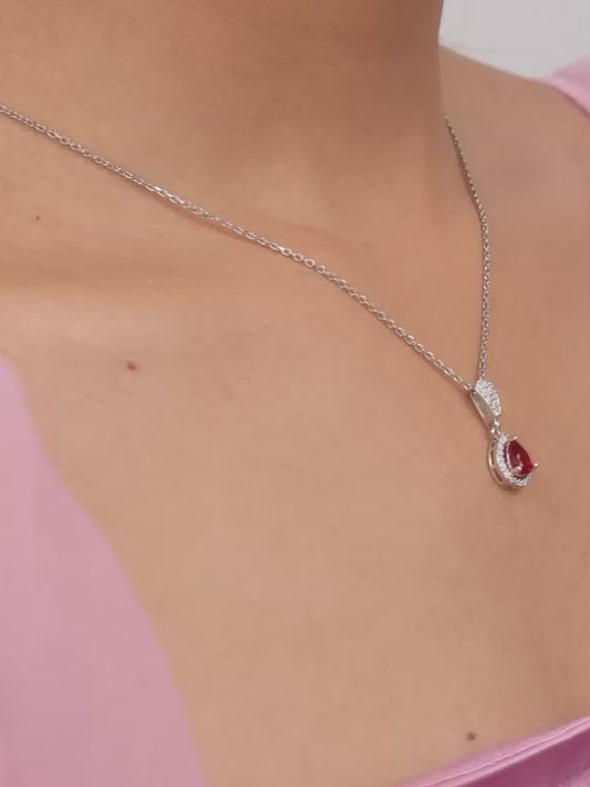Silver Radiant Ruby Pendant With Link Chain