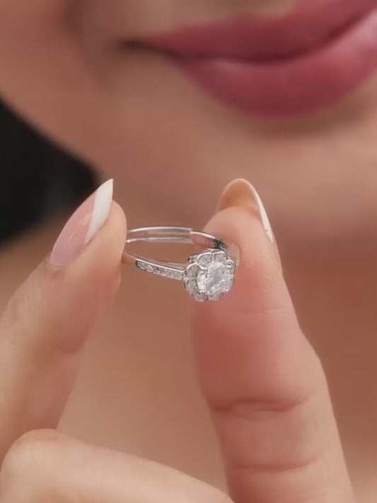 Silver Zircon Flower Blossom Ring