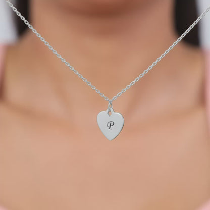 Silver Personalised Heart Initial Pendant With Link Chain
