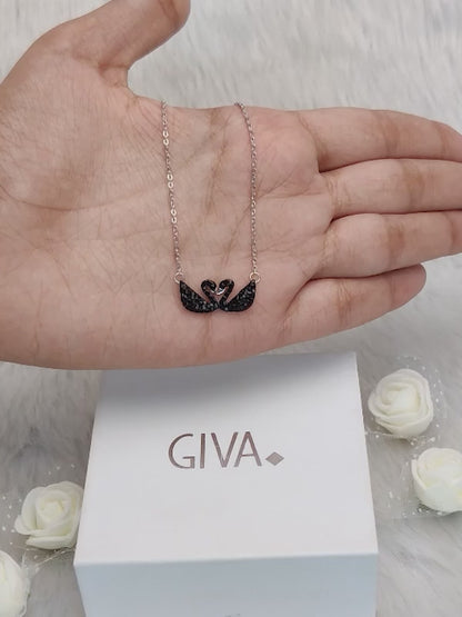 Silver Black Swan Necklace