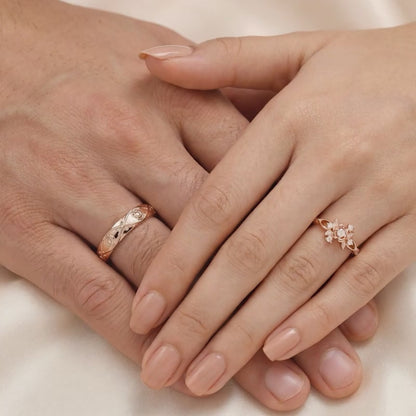 Rose Gold Spring Floral Couple Rings