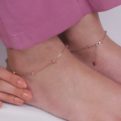 Rose Gold Beaded Box Chain Anklet