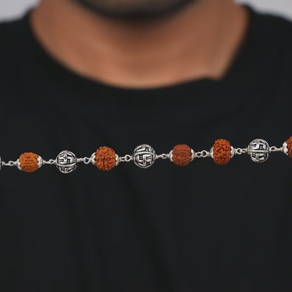 Rudraksha Oxidised Silver Chain For Him
