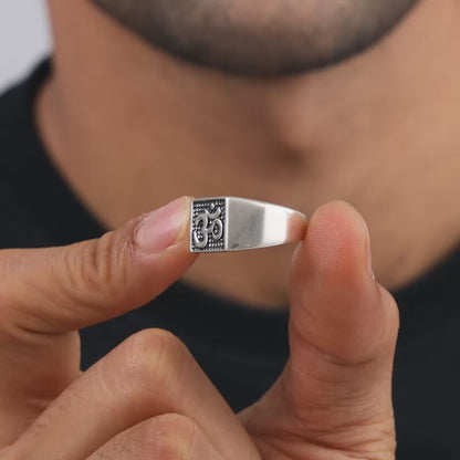 Oxidised Silver Om Ring For Him