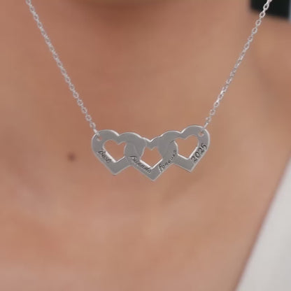 Silver Personalised Triple Heart BFF Necklace