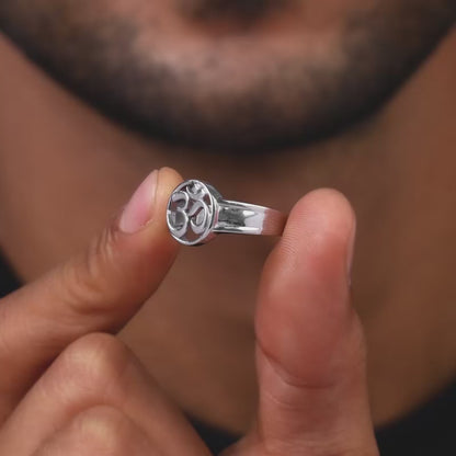 Silver Om Halo Ring For Him