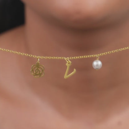 Golden Personalised Pearl Rosey Necklace