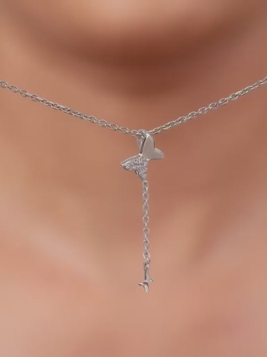 Silver Pretty Butterfly Pendant with Link Chain