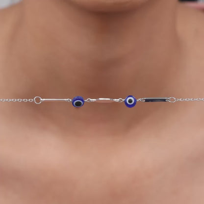 Silver Hindi Initial Evil Eye Bracelet