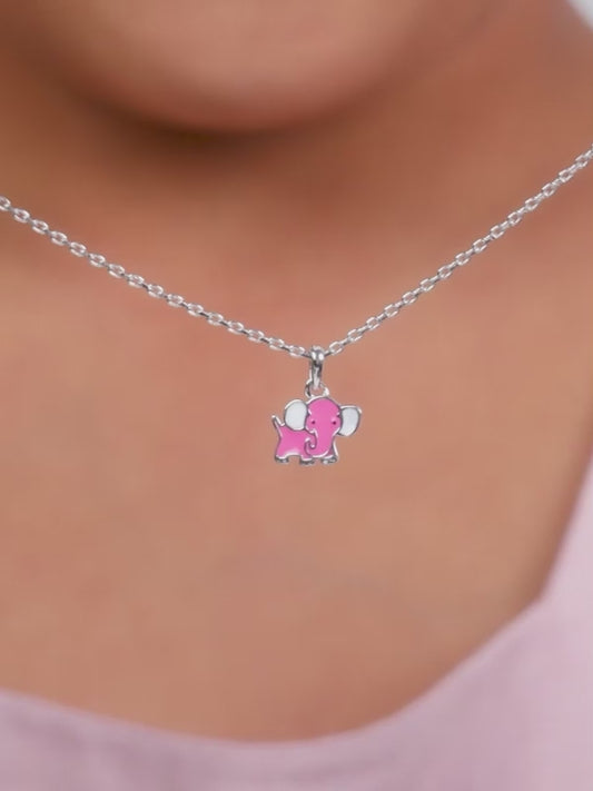 Silver Baby Elephant Kids Pendant with Link Chain