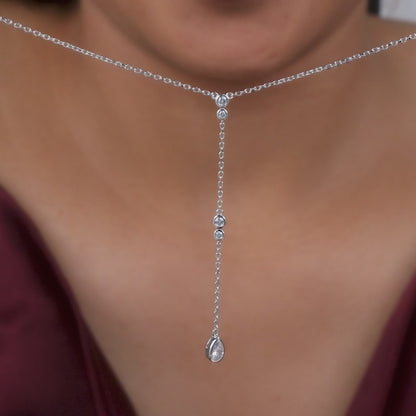 Silver Raindrop Lariat Necklace