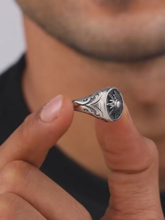 Oxidised Silver Solace Sun Ring for Him