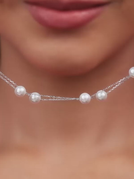 Silver String of Pearls Layered Bracelet