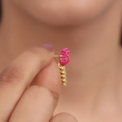 Golden Pink Brahma Kamal Earrings