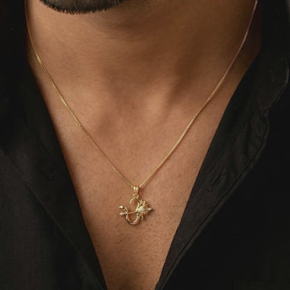 Dual Tone Om Gada Silver Pendant With Box Chain For Him