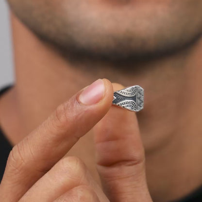 Oxidised Silver Omkar Ring For Him