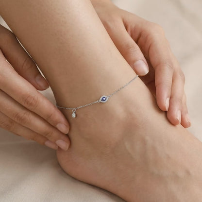 Silver Nazar Charm Anklet