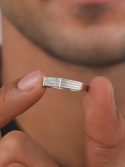 Silver Zircon Rectangle Ring For Him